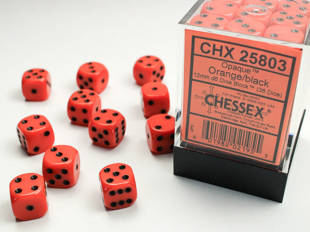 Opaque Orange/black 12mm d6 Dice Block (36 dice) 25803