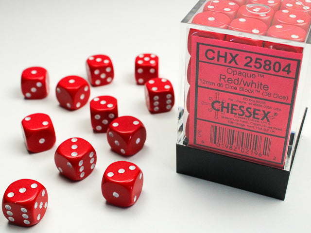 Opaque Red/white 12mm d6 Dice Block (36 dice) 25804