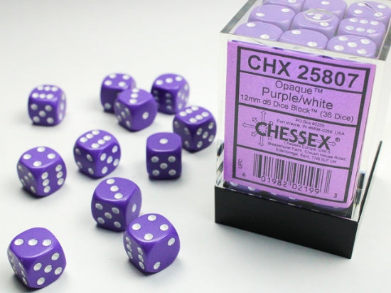 Opaque Purple/white 12mm d6 Dice Block (36 dice) 25807