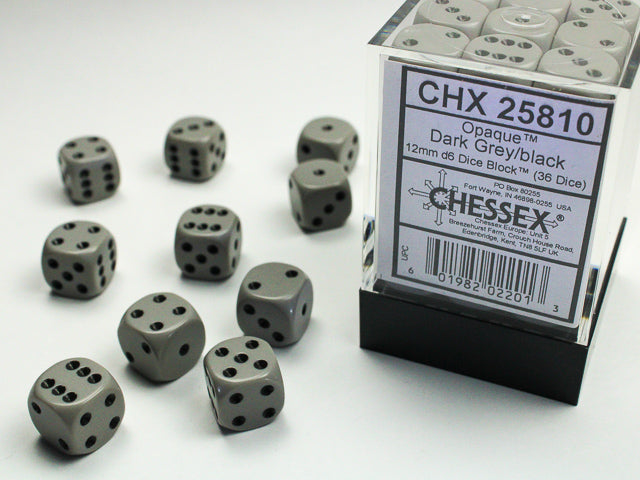 Opaque Dark Grey/black 12mm d6 Dice Block (36 dice) 25810