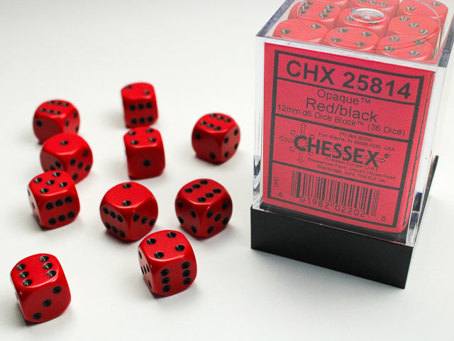 Opaque Red/black 12mm d6 Dice Block (36 dice) 25814