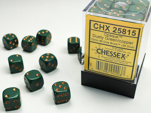 Opaque Dusty Green/copper 12mm d6 Dice Block (36 dice) 25815