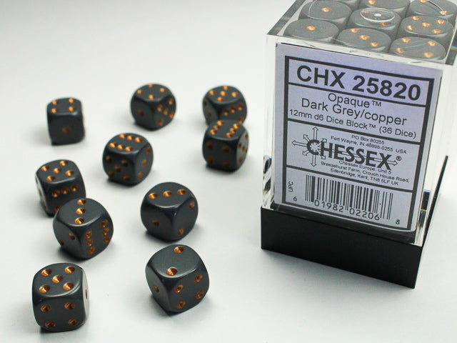 Opaque Dark Grey/copper 12mm d6 Dice Block (36 dice) 25820