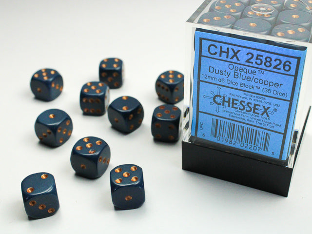 Opaque Dusty Blue/copper 12mm d6 Dice Block (36 dice) 25826
