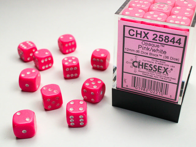 Opaque Pink/white 12mm d6 Dice Block (36 dice) 25844