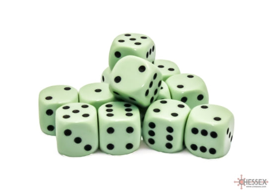 Opaque Pastel Green/black 16mm d6 Dice Block (12 dice) 25665