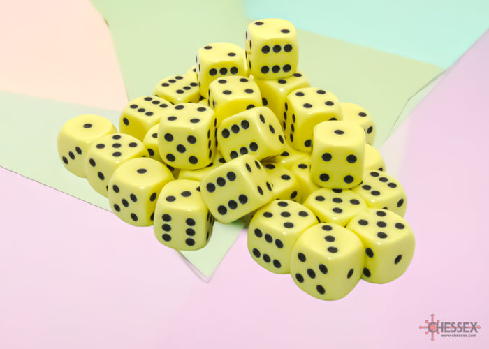 Opaque Pastel Yellow/black 12mm d6 Dice Block (36 dice) 25862
