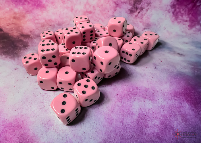 Opaque Pastel Pink/black 12mm d6 Dice Block (36 dice) 25864