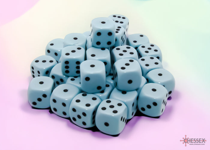 Opaque Pastel Blue/black 12mm d6 Dice Block (36 dice) 25866