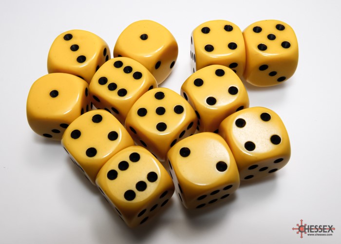 Opaque Yellow/black 16mm d6 Dice Block (12 dice) 25602
