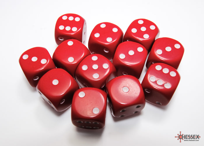 Opaque Red/white 16mm d6 Dice Block (12 dice) 25604