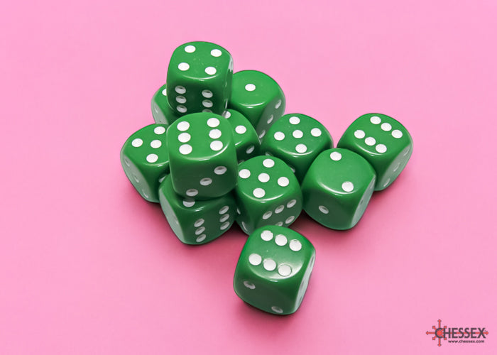 Opaque Green/white 16mm d6 Dice Block (12 dice) 25605