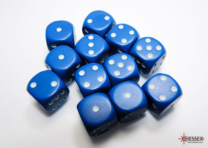 Opaque Blue/white 16mm d6 Dice Block (12 dice) 25606
