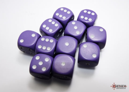 Opaque Purple/white 16mm d6 Dice Block (12 dice) 25607