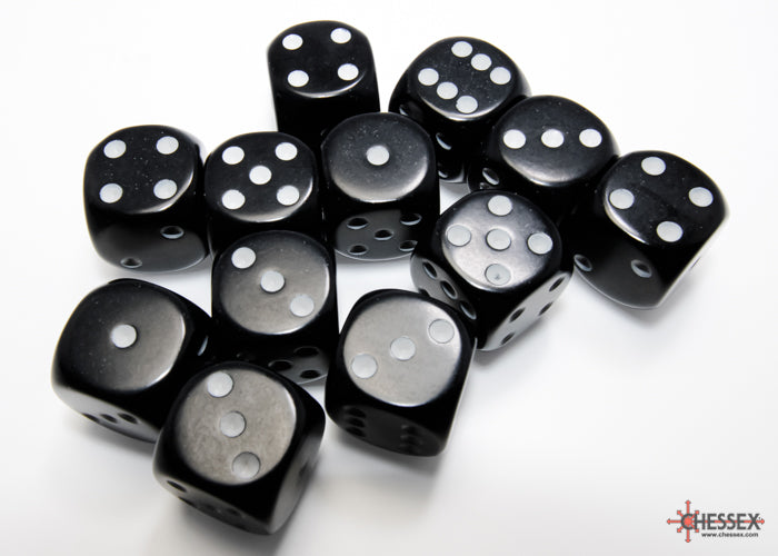 Opaque Black/white 16mm d6 Dice Block (12 dice) 25608