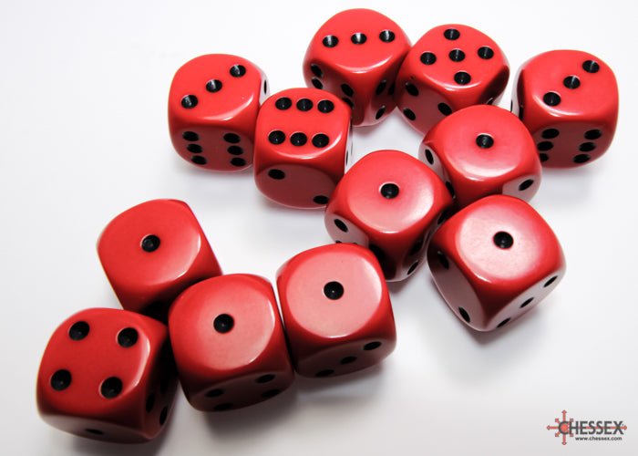 Opaque Red/black 16mm d6 Dice Block (12 dice) 25614