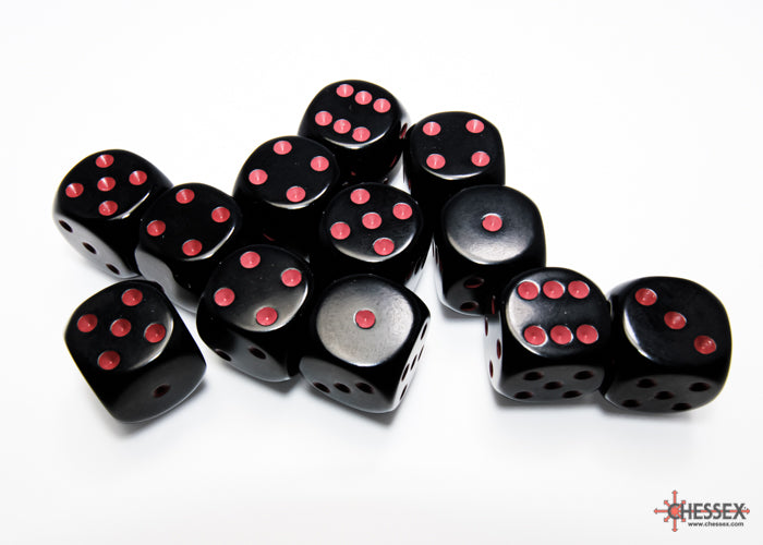Opaque Black/red 16mm d6 Dice Block (12 dice) 25618