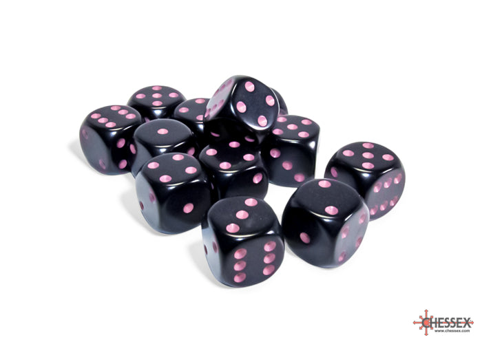 Opaque Black/pink 16mm d6 Dice Block (12 dice) 25648