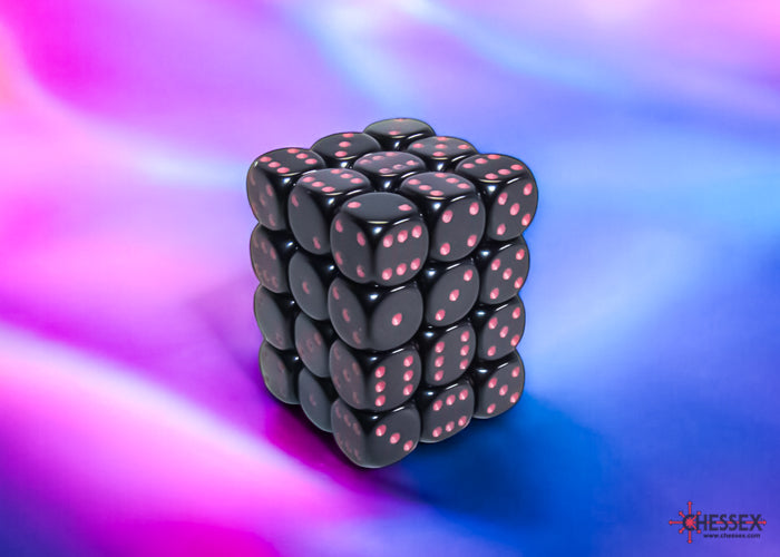 Opaque Black/pink 12mm d6 Dice Block (36 dice) 25848