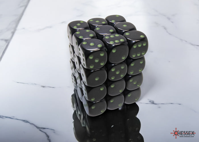 Opaque Black/green 12mm d6 Dice Block (36 dice) 25858
