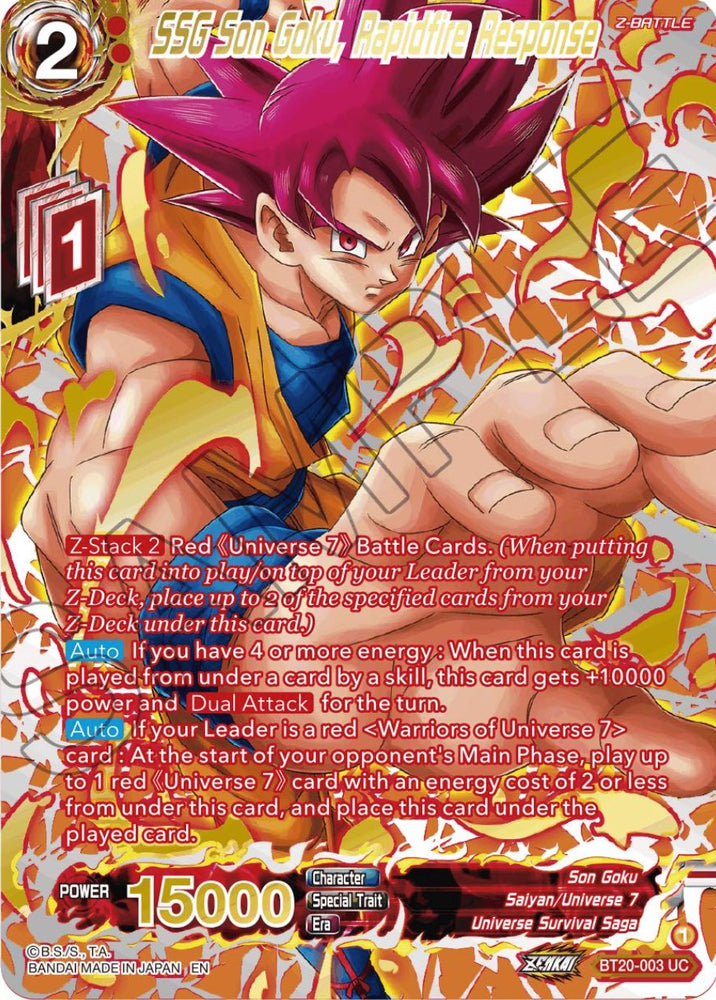 SSG Son Goku, Rapidfire Response (estampado en oro) (BT20-003) [Poder absorbido] 