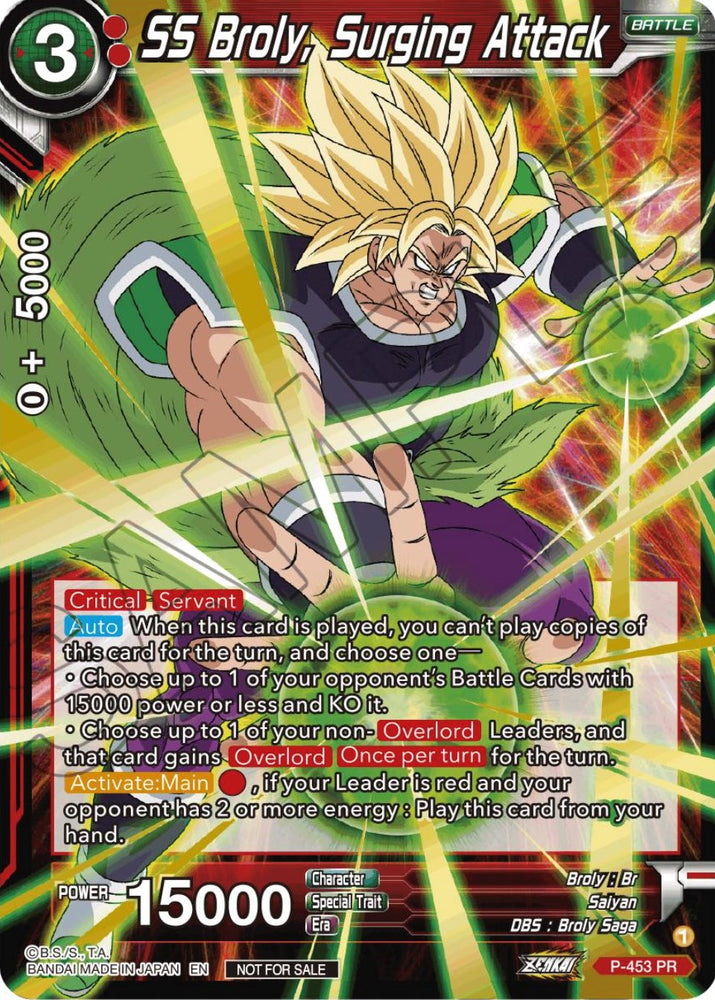SS Broly, Surging Attack (Paquete de selección de campeonato 2023 Vol.1) (Holo) (P-453) [Tarjetas de promoción de torneos] 