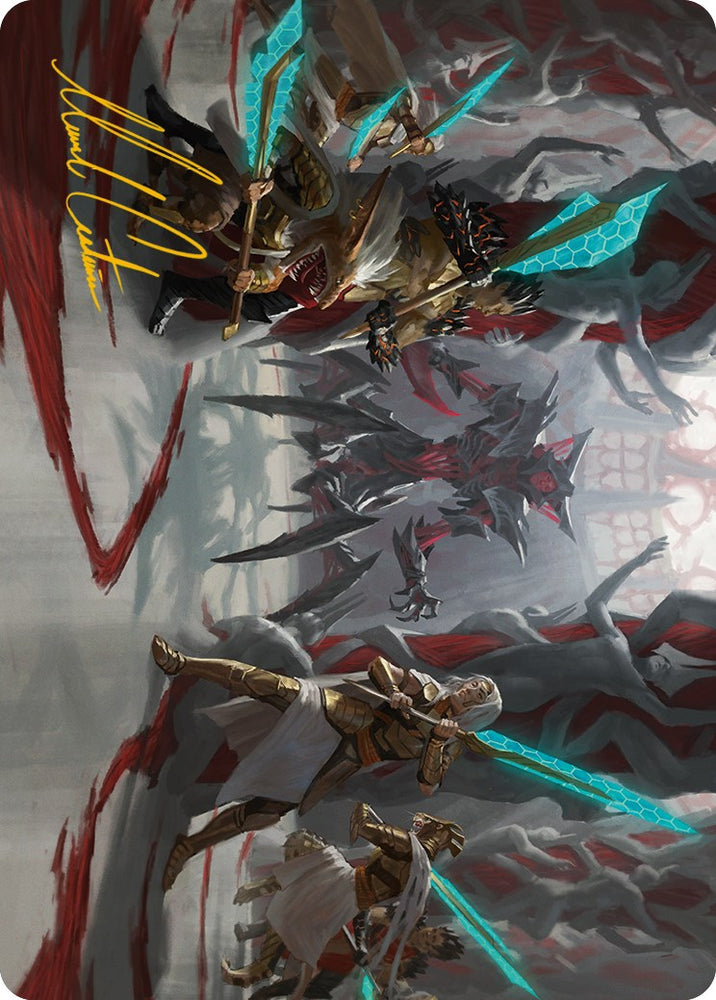 Tarjeta de arte Gambito de Goldwardens (firma estampada en oro) [Phyrexia: All Will Be One Art Series] 