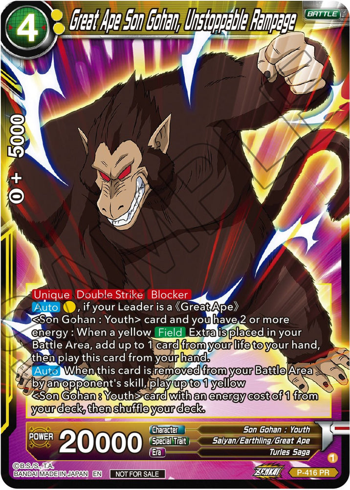 Gran Simio Son Gohan, Alboroto imparable (Paquete de torneos de la serie Zenkai Vol.1) (P-416) [Tarjetas de promoción de torneos] 