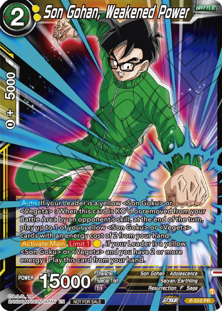 Son Gohan, poder debilitado (Paquete de torneos de la serie Zenkai Vol.4) (P-510) [Tarjetas de promoción de torneos] 