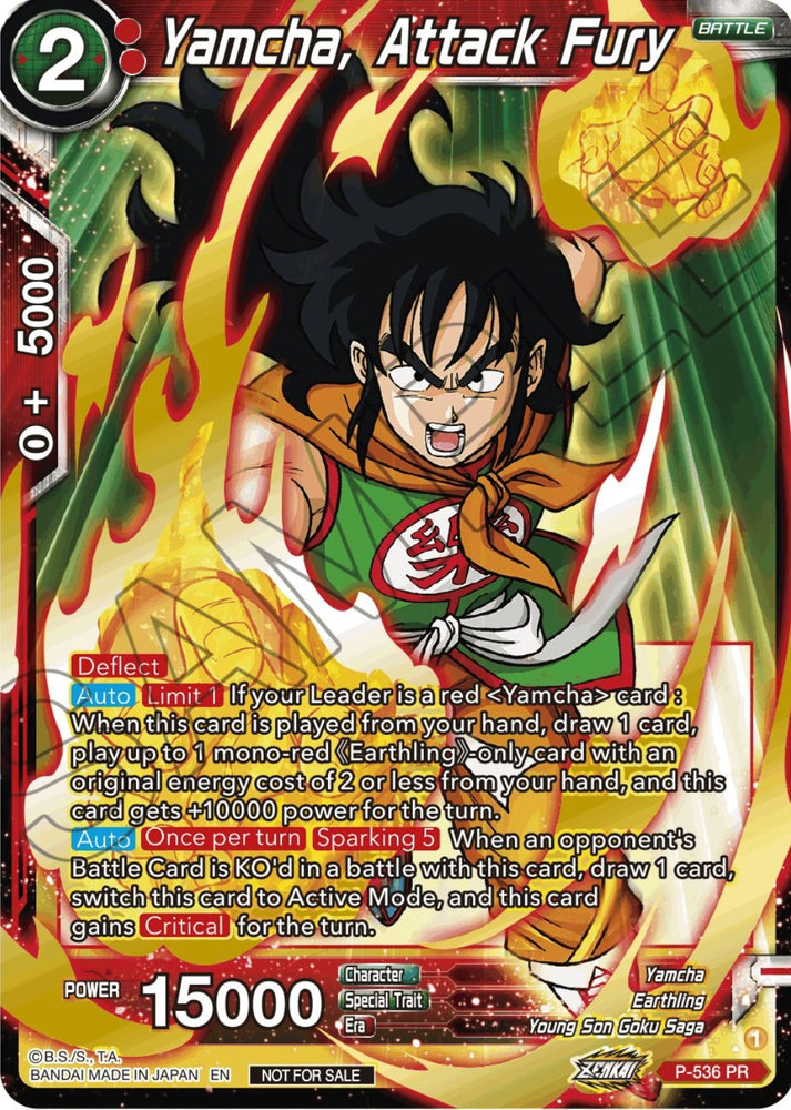Yamcha, Attack Fury (Paquete de selección de campeonato 2023 Vol.2) (lámina de plata con sello dorado) (P-536) [Tarjetas de promoción de torneos] 