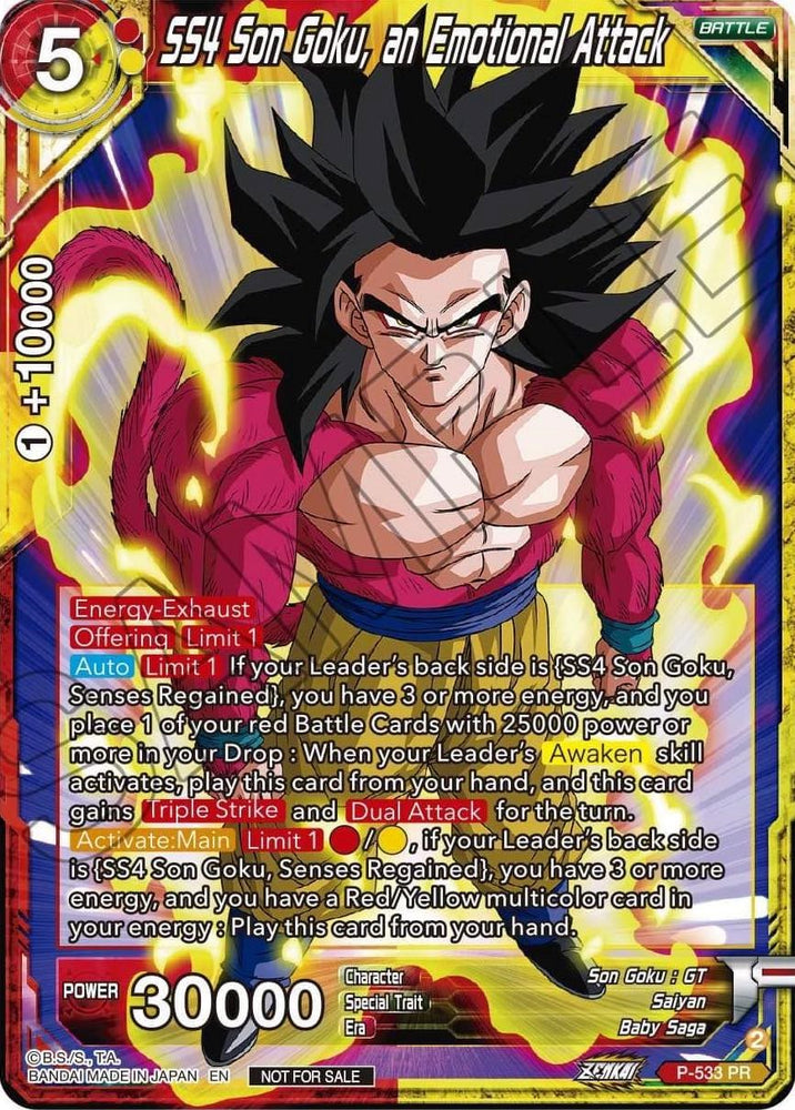 SS4, Son Goku, un ataque emocional (Paquete de torneos de la serie Zenkai Vol.5) (P-533) [Tarjetas de promoción de torneos] 