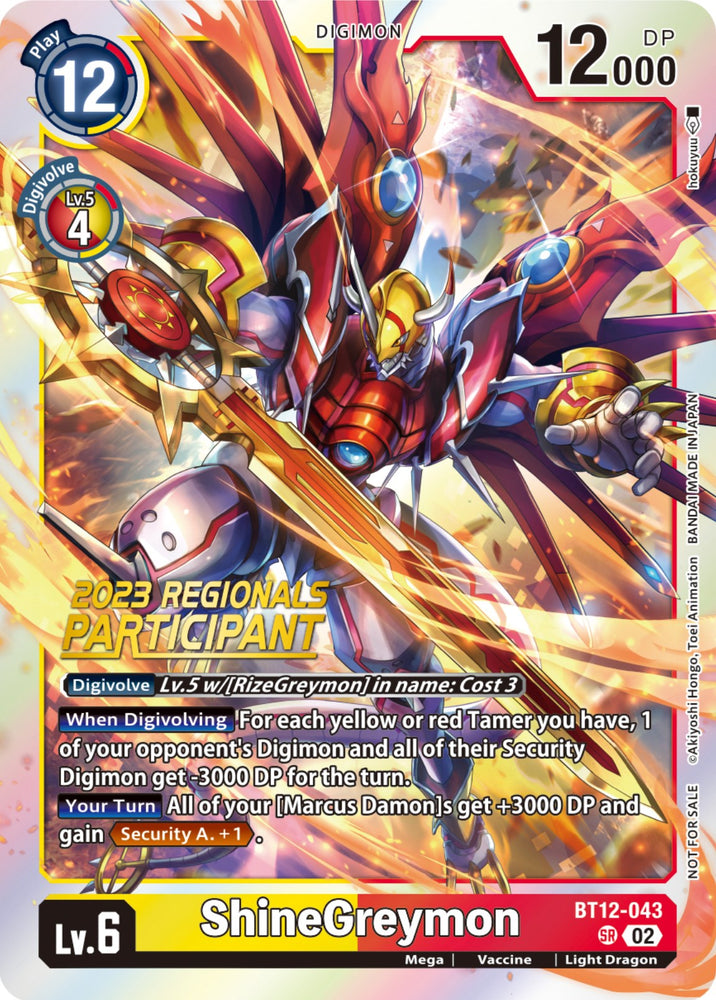 ShineGreymon [BT12-043] (Participante de las regionales 2023) [Across Time] 