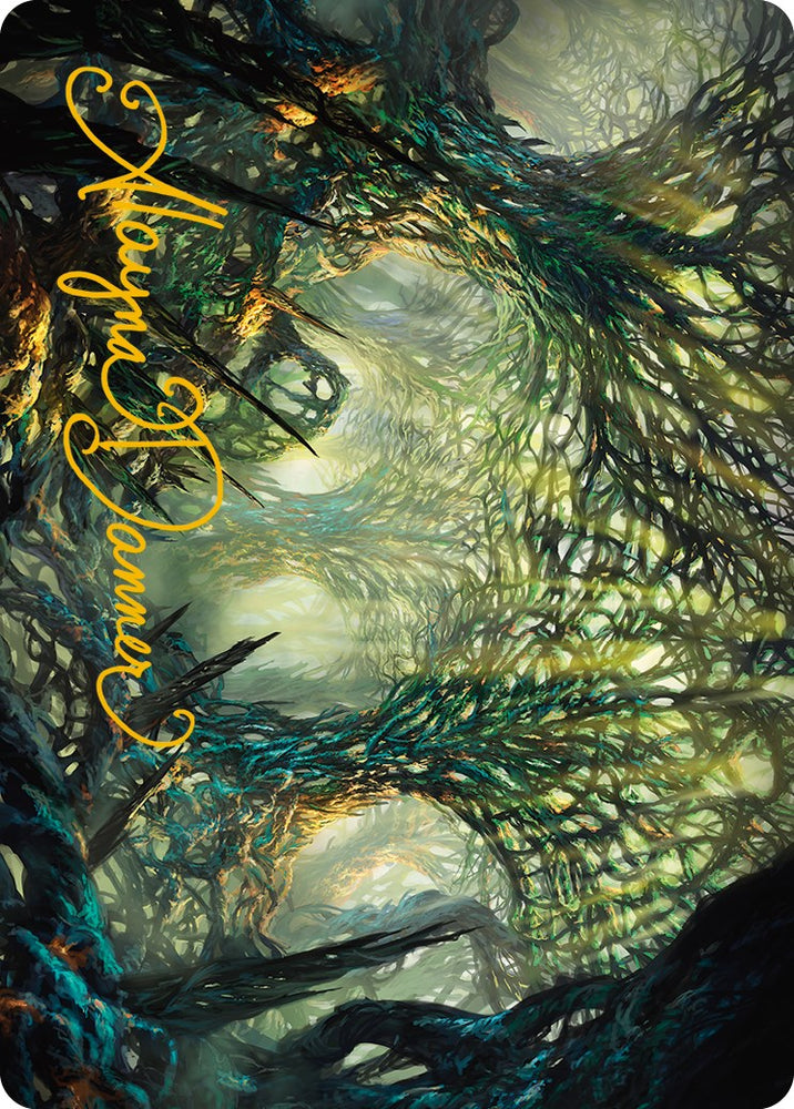 Tarjeta artística The Hunter Maze (firma estampada en oro) [Phyrexia: All Will Be One Art Series] 