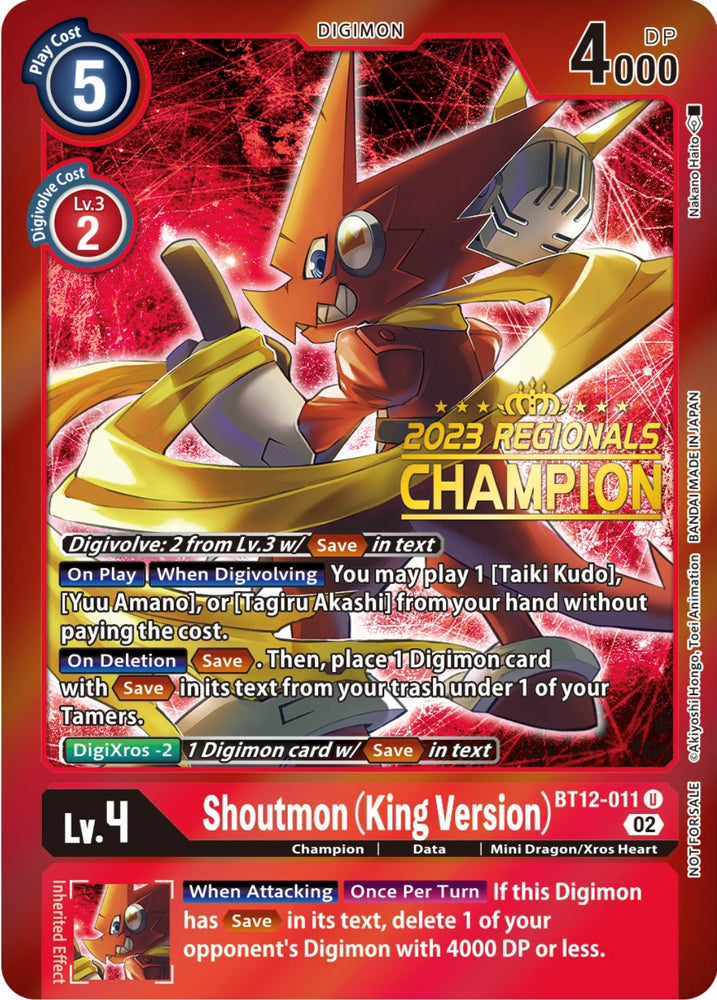 Shoutmon (Versión King) [BT12-011] (Campeón Regional 2023) [Promociones a través del tiempo] 