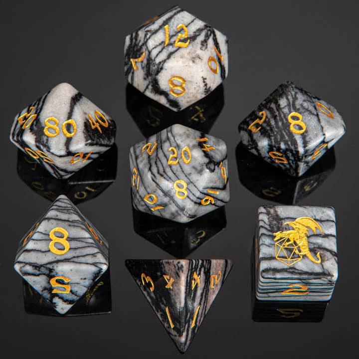 Dragon's Hoard Gem Stone Polyhedral Dice Set - Black Agate