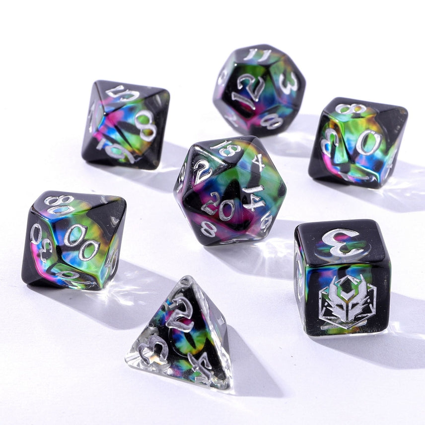Wyrmforged Rollers - Rounded Resin Polyhedral Dice - Dragon Eye Chromatic