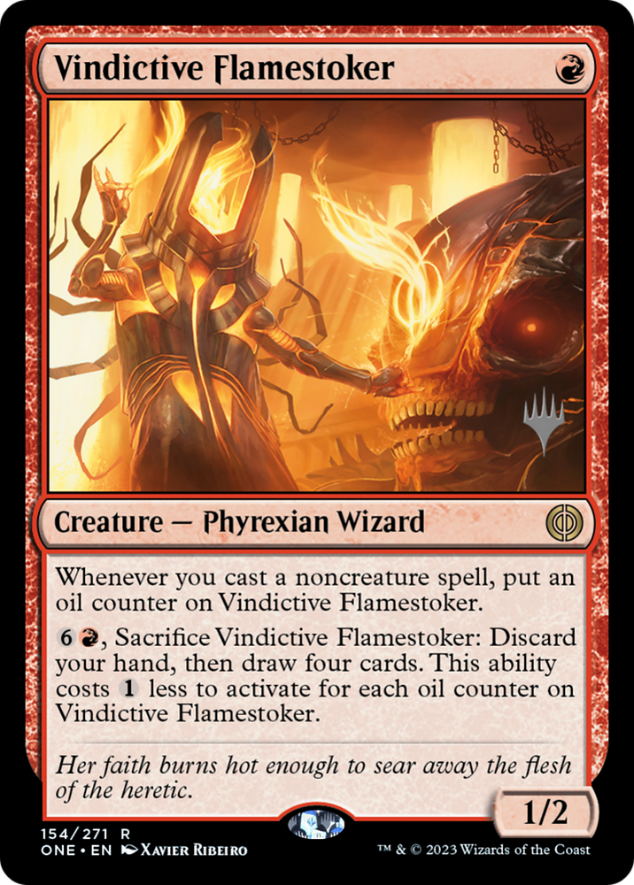 Vindictive Flamestoker (paquete promocional) [Phyrexia: Promociones All Will Be One] 