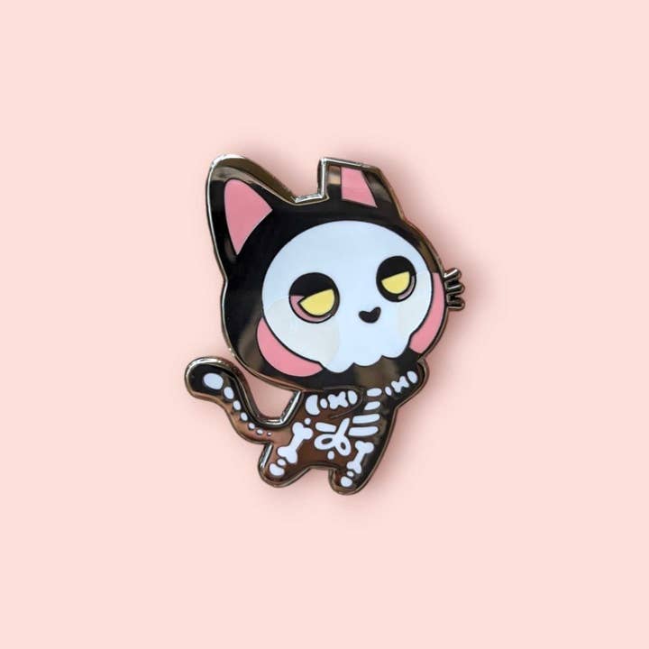 Sugar Cubed Studios Enamel Pins - Skele-Kitten - Black Skeleton Cat