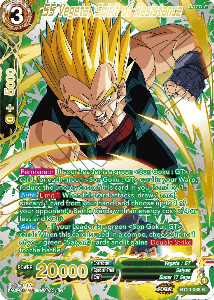 SS Vegeta, Espíritu de resistencia (estampado en oro) (BT20-068) [Poder absorbido] 