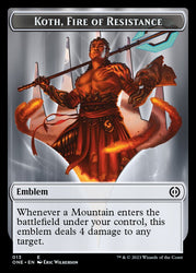 Ácaro pirexiano (011) // Koth, emblema de fuego de resistencia, ficha de doble cara [Phyrexia: todas las fichas serán una] 