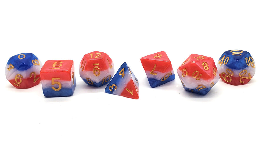 Old School 7 Piece DnD RPG Dice Set: Gradients - American Flag