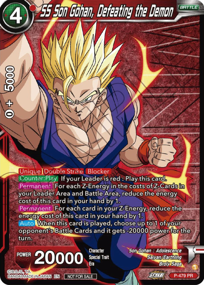 SS Son Gohan, derrotando al demonio (Ganador del paquete de torneos de la serie Zenkai Vol.3) (P-479) [Tarjetas de promoción de torneos] 
