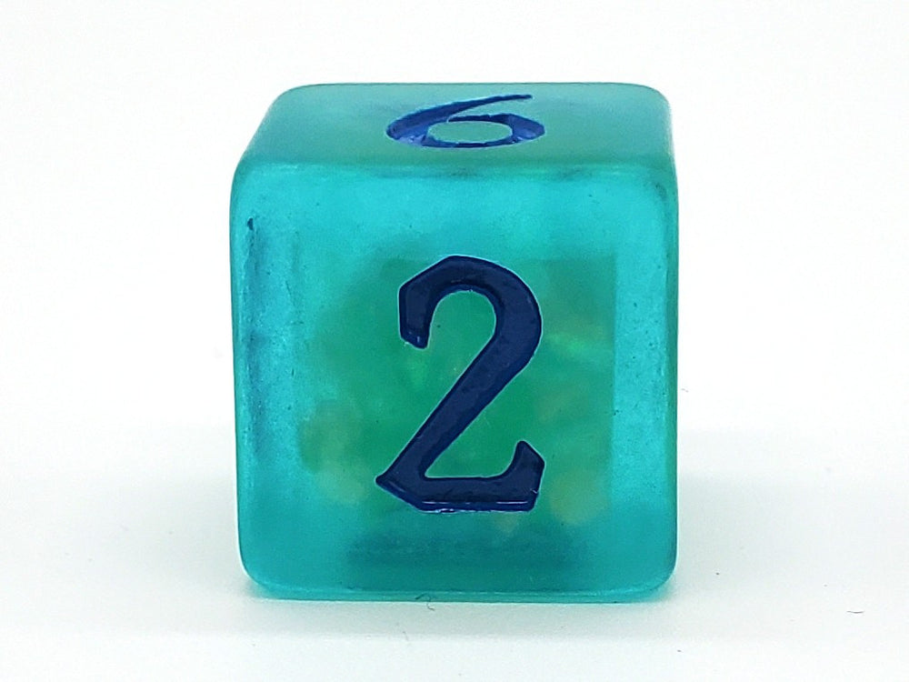 Old School 7 Piece DnD RPG Dice Set: Infused - Frosted Firefly - Cyan w/ Blue