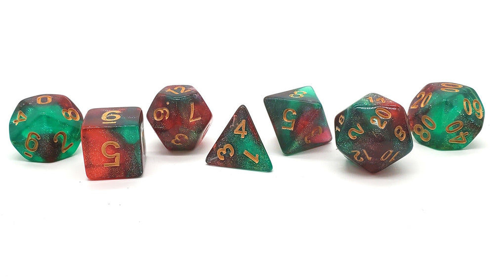 Old School 7 Piece DnD RPG Dice Set: Galaxy - Holly Berry!