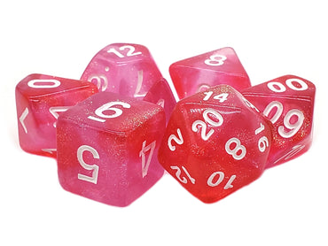 Old School 7 Piece DnD RPG Dice Set: Galaxy - Pink Shimmer