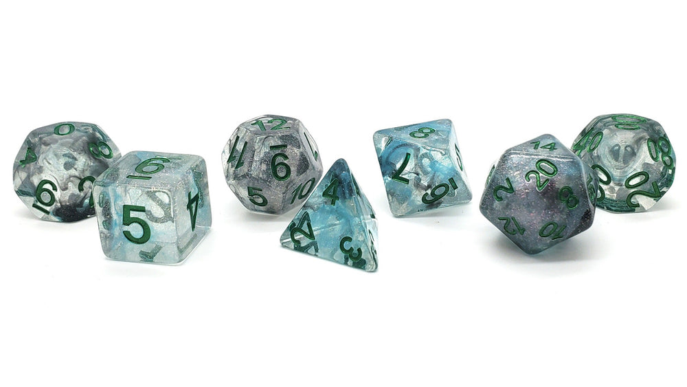 Old School 7 Piece DnD RPG Dice Set: Luminous - Blue Moon