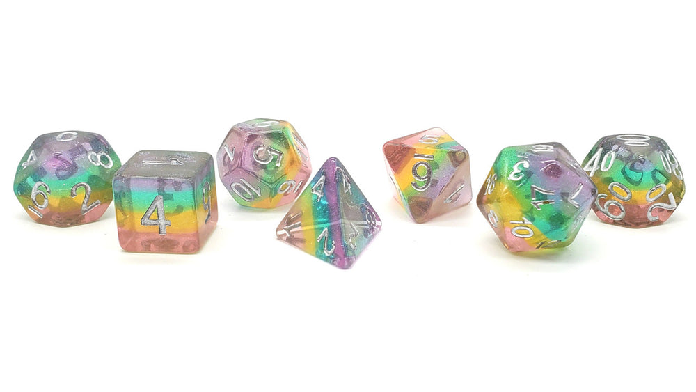 Old School 7 Piece DnD RPG Dice Set: Luminous - Fairy Dust
