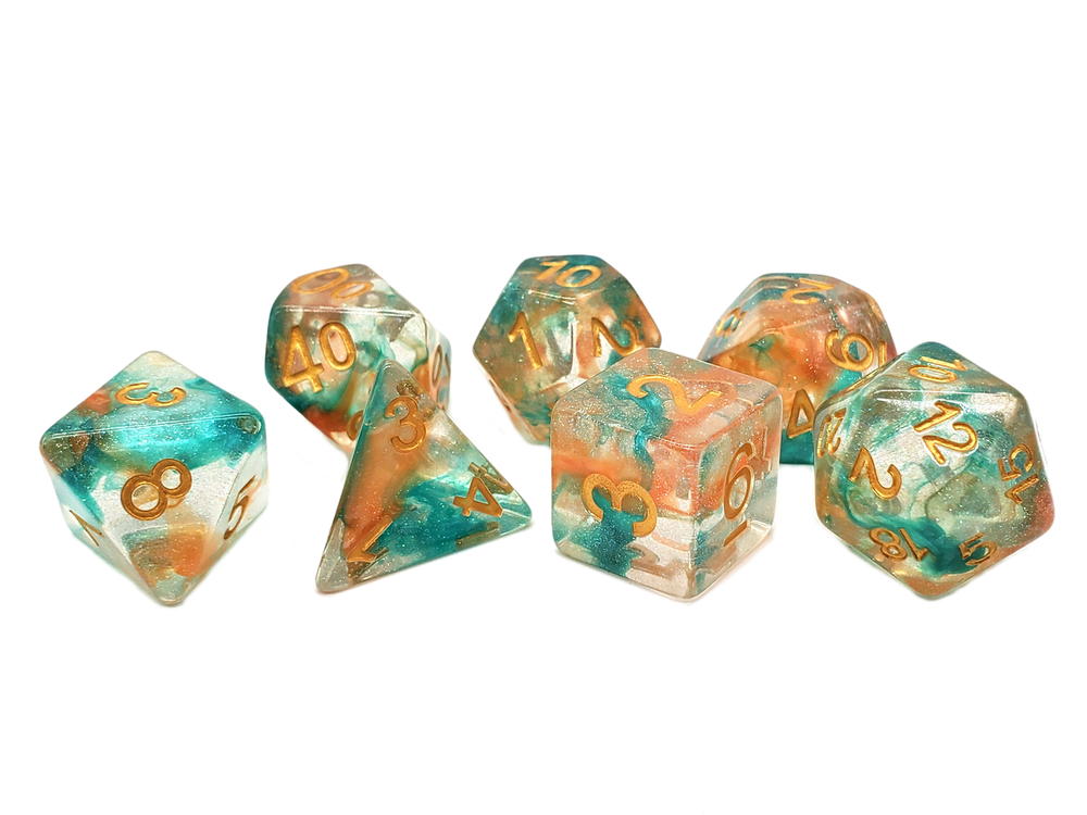 Old School 7 Piece DnD RPG Dice Set: Luminous - Koi Pond
