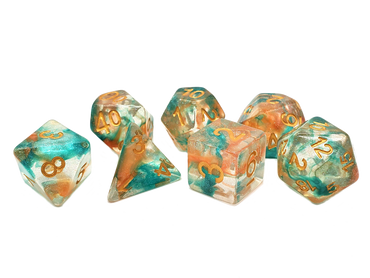 Old School 7 Piece DnD RPG Dice Set: Luminous - Koi Pond