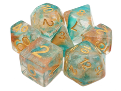 Old School 7 Piece DnD RPG Dice Set: Luminous - Koi Pond